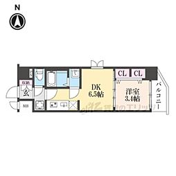 プレサンス十条凛華 4階1DKの間取り