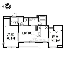京都地下鉄東西線 御陵駅 徒歩9分の賃貸マンション 3階2LDKの間取り