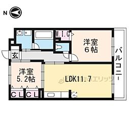 京都地下鉄東西線 椥辻駅 徒歩21分の賃貸アパート 2階2LDKの間取り