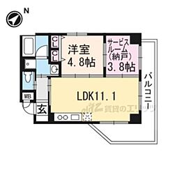インサイトルポ山科椥辻 6階2LDKの間取り