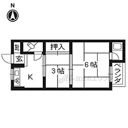 第一晴風荘 3階2Kの間取り