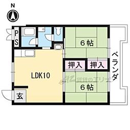 近鉄京都線 向島駅 徒歩13分の賃貸マンション 3階2LDKの間取り