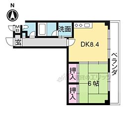 京都地下鉄東西線 椥辻駅 徒歩20分の賃貸マンション 6階1DKの間取り