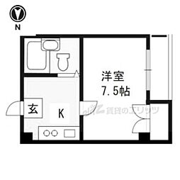 近鉄京都線 東寺駅 徒歩10分の賃貸マンション 2階1Kの間取り
