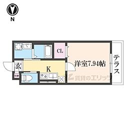 KTIレジデンス伊勢田 1階1Kの間取り