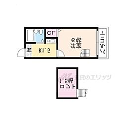 グローリーハイツ東福寺 1Kの間取図画像