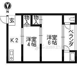 南郷マンション西棟 2Kの間取図画像
