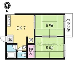 エルテベール木幡C棟 2DKの間取図画像