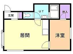 江岸マンション2 1LDKの間取図画像