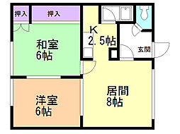 北進ハイツ 2階2LDKの間取り