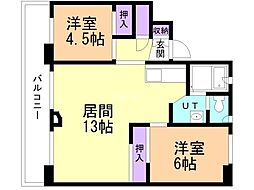ビレッジハウス双葉2 2LDKの間取図画像