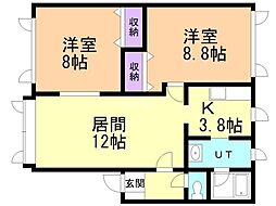 グリーンゲイブルス 2階2LDKの間取り