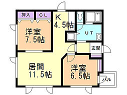 ノースヴィレッジ 2LDKの間取図画像