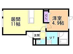 Ａｒｉｅｓ 2階1LDKの間取り