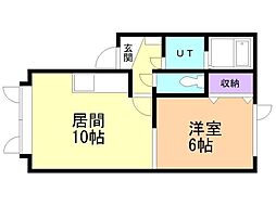 まほろば壱番館 2階1LDKの間取り