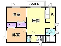 リバーサイド・ラピュタNサイド 2LDKの間取図画像