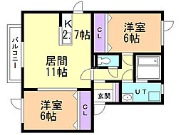 Ａｓｐｅｎ　Ｈｏｕｓｅ 1階2LDKの間取り