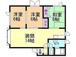 イマージュ北進 2階3LDKの間取り