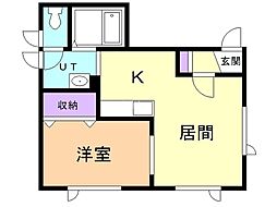 キャッスル高橋 1階1LDKの間取り