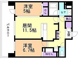デュオヒルズ北見 12階2LDKの間取り