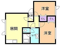 ハピネス北光2 2LDKの間取図画像