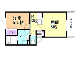 コーポ日研A棟 1LDKの間取図画像