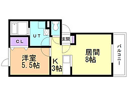 コーポ日研B棟 1LDKの間取図画像