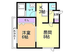 モダンラピュタ 1LDKの間取図画像