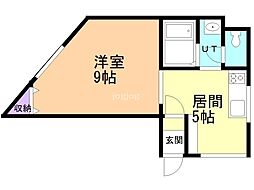 オリス山下B 1DKの間取図画像