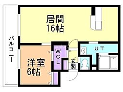 フェリスタ北1条 1LDKの間取図画像