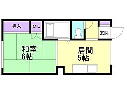 コーポはった 1DKの間取図画像