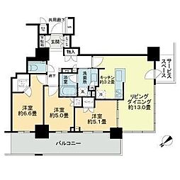 JR総武線 平井駅 徒歩2分の賃貸マンション 23階3LDKの間取り