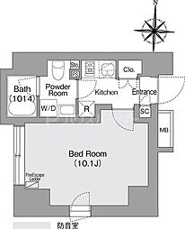 都営大江戸線 森下駅 徒歩5分の賃貸マンション 2階1Kの間取り