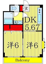 東武伊勢崎線 鐘ヶ淵駅 徒歩8分の賃貸マンション 1階2DKの間取り