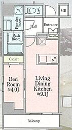 京成押上線 京成曳舟駅 徒歩8分の賃貸マンション 9階1LDKの間取り
