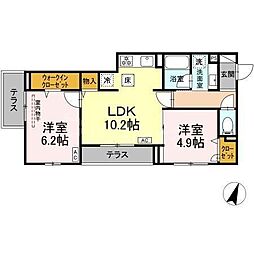 都営新宿線 瑞江駅 徒歩6分の賃貸アパート 3階2LDKの間取り
