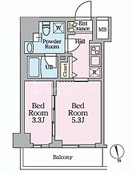 東武伊勢崎線 曳舟駅 徒歩9分の賃貸マンション 5階2Kの間取り