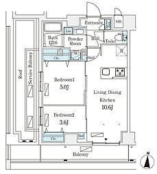 リテラス住吉 2LDKの間取図画像
