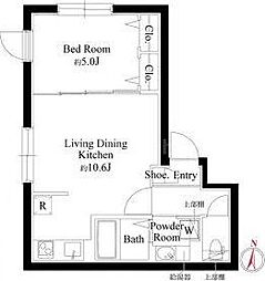 都営大江戸線 清澄白河駅 徒歩7分の賃貸マンション 5階1LDKの間取り