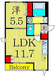 東武伊勢崎線 曳舟駅 徒歩7分の賃貸マンション 2階1LDKの間取り