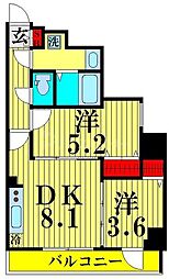 京成押上線 八広駅 徒歩3分の賃貸マンション 7階2DKの間取り