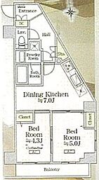 京成押上線 八広駅 徒歩6分の賃貸マンション 6階2DKの間取り