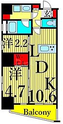都営大江戸線 新御徒町駅 徒歩4分の賃貸マンション 10階2LDKの間取り