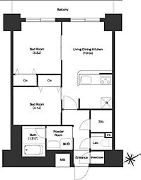 都営大江戸線 門前仲町駅 徒歩9分の賃貸マンション 10階2LDKの間取り