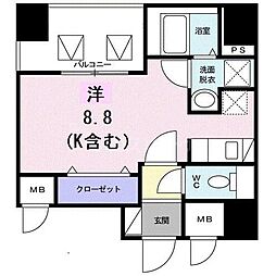 都営浅草線 人形町駅 徒歩3分の賃貸マンション 4階ワンルームの間取り
