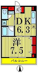 都営新宿線 森下駅 徒歩2分の賃貸マンション 2階1DKの間取り