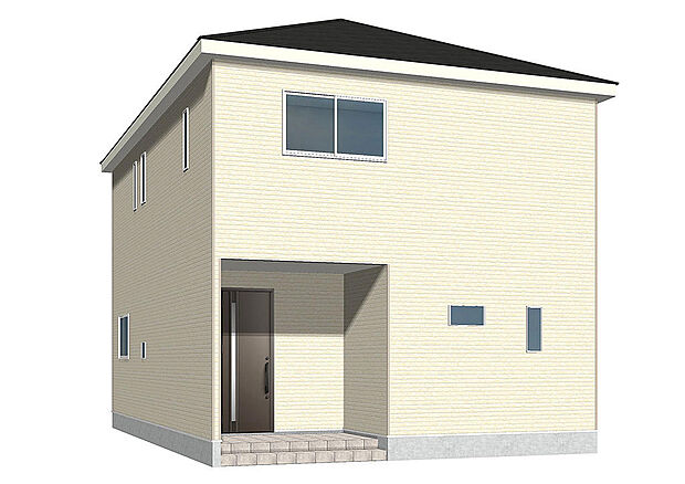 1号棟・外観写真。形や色合いは様々ですが、汚れが付きにくい「ナノ親水マイクロガード」加工を施した、厚さ16mmの外壁材（サイディング）を使用しております。   当物件の完成予想図も準備しております