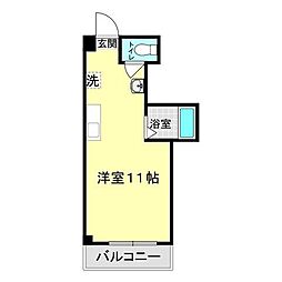 シンデレラキャッスル後田 1階ワンルームの間取り