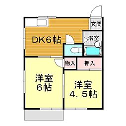 KIハイツB 2DKの間取図画像