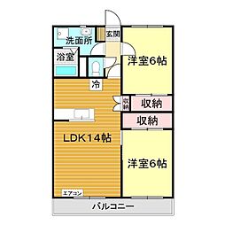 パシフィックハイツ 2階2LDKの間取り